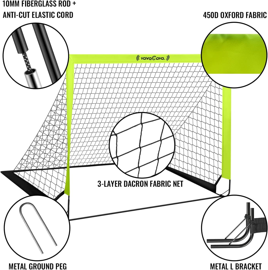 VavaCava Portable Soccer Goals Set - 4'x3' with 2 Nets, Balls, Cones & Pump for Kids Outdoor Fun