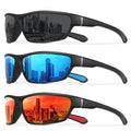 MEETSUN Polarized Sports Sunglasses for Men Women Wrap Around Driving Cycling Golf Fishing Sun Glasses UV400 Protection 3Pack- Black+Blue+Red