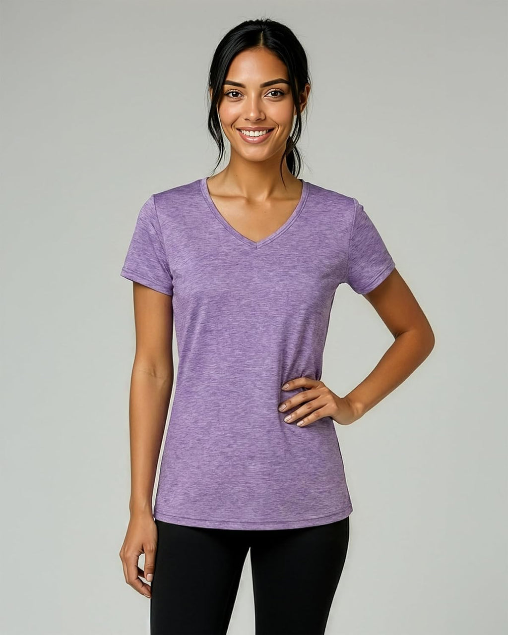 Real Essentials Women's Dry-Fit V-Neck Short Sleeve T-Shirt - 5 Pack Workout Yoga Tops (Plus Size Available)