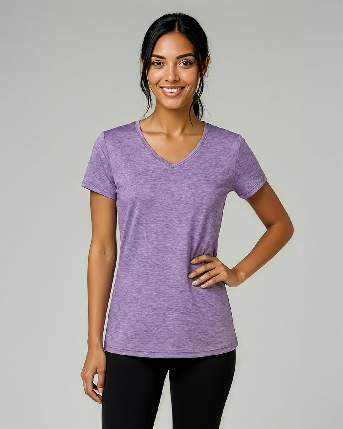 Real Essentials Women's Dry-Fit V-Neck Short Sleeve T-Shirt - 5 Pack Workout Yoga Tops (Plus Size Available)