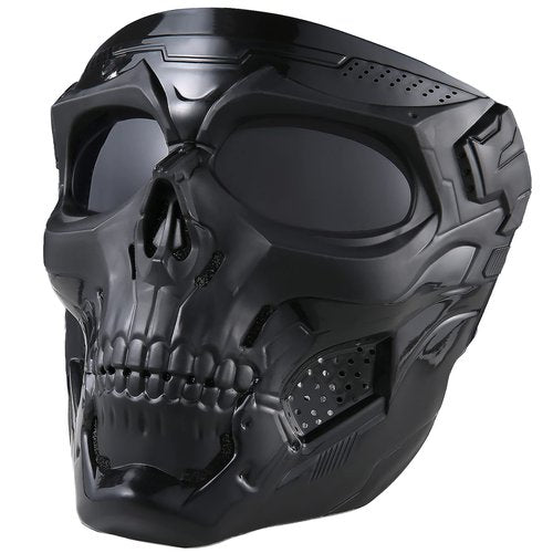 crossbody Airsoft Skull Full Face Tactical Masks with PC Lens Eye Protection for CS Survival Games Shooting Cosplay Movie Paintball Halloween Scary Masks,Motorcycle Goggles Mask, Black, 19cmx18cm