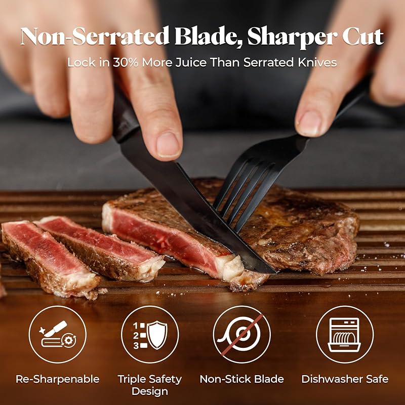 CuoCreate 8-Piece Non-Serrated Steak Knife Set, 4.7 Inch Dishwasher Safe - Variation of THIS listing
