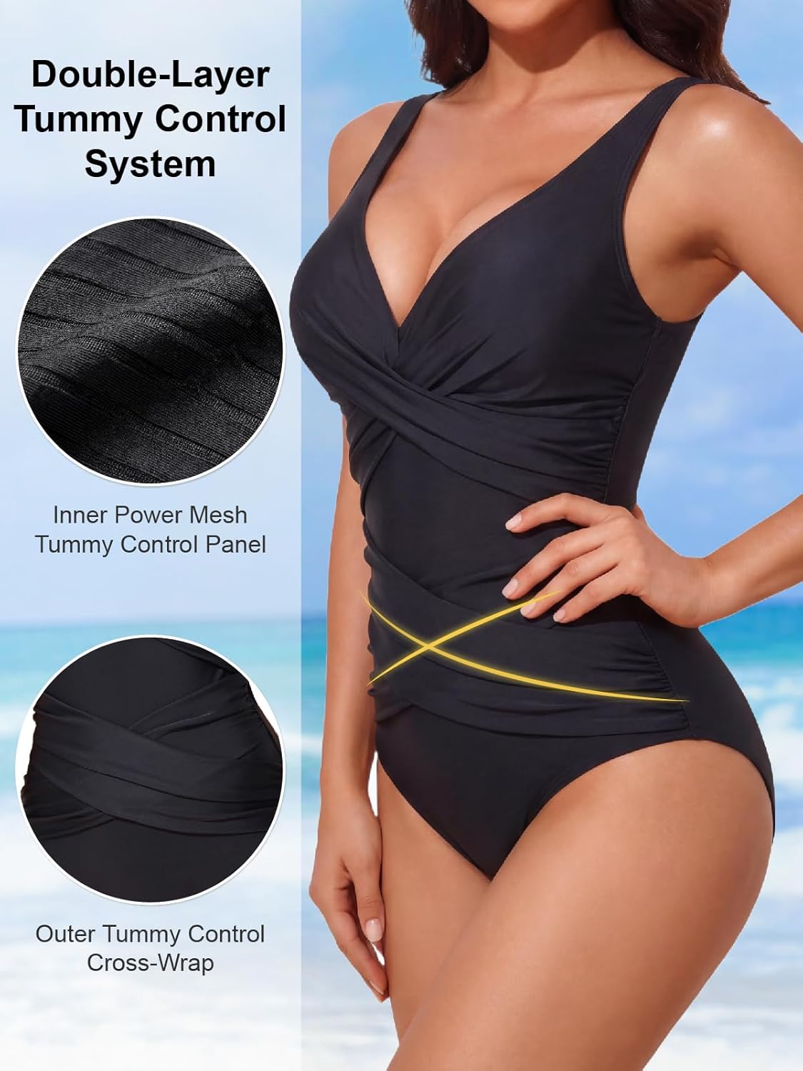 Smismivo Tummy Control One Piece Swimsuit - Slimming Retro Ruched Design | Vintage Padded Bathing Suit