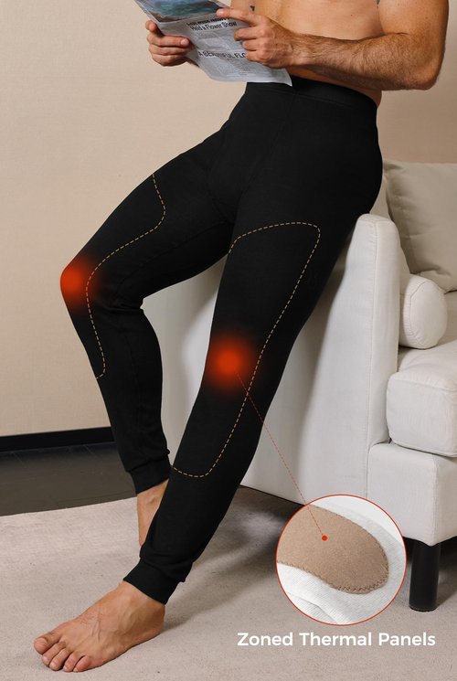 Herberton Man Fly Opening Bottom Reinforced Knees Ankle Basic Breathable Underwear Elastic Cuffs Casual 2025 Base Layer Pants Fleece Insulated Warm Cozy Long John Black L
