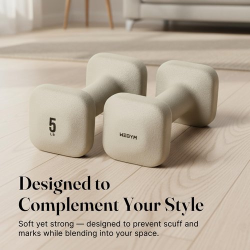 WeGym SafeGrip Square Dumbbells with Anti Slip Handles, Aesthetic Free Weights for Home Workouts, Stable Design Prevents Rolling during Floor Exercises (5LB, Pair Sandstone)