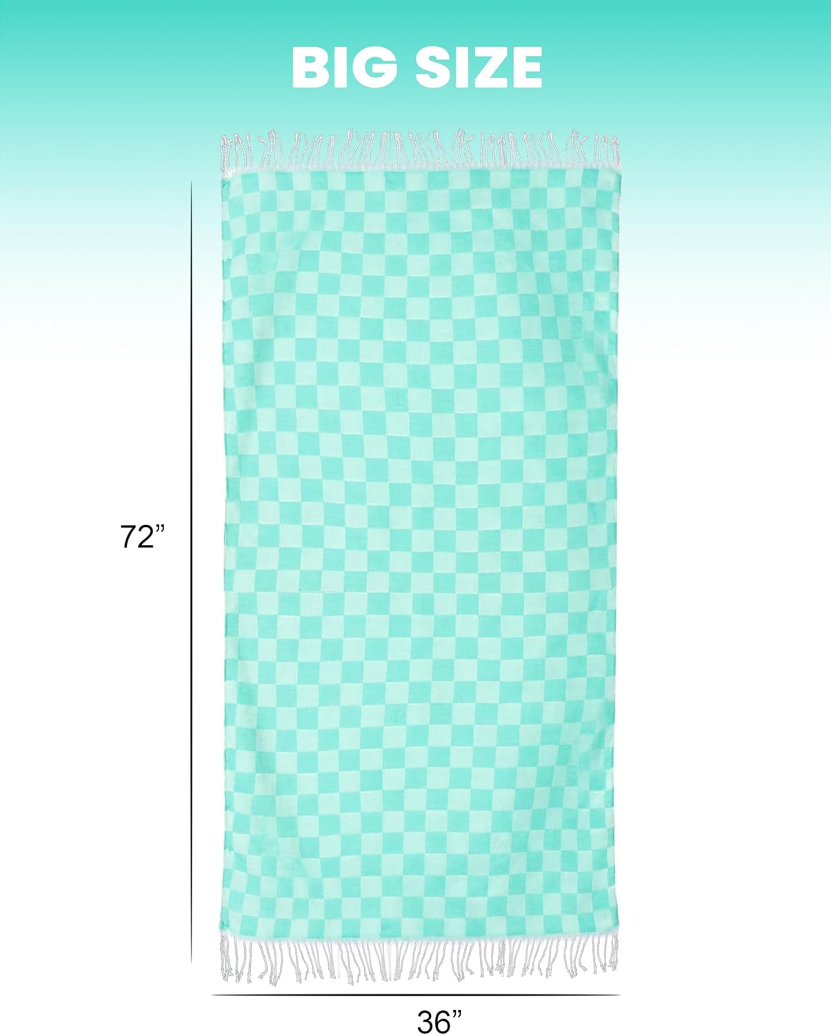 Skiennix Checkered Plaid Turkish Beach Towel - Oversized, Quick-Dry, Sand-Free Vacation Essential