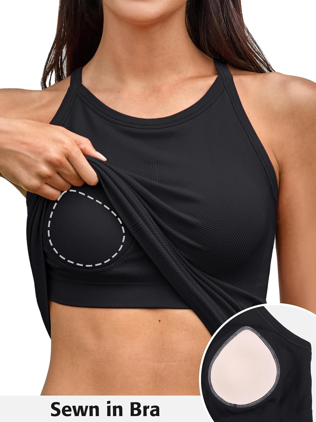 ATTRACO Women's Workout Tank Top - Built-In Bra & Seamless Design | Ribbed Athletic Camisole