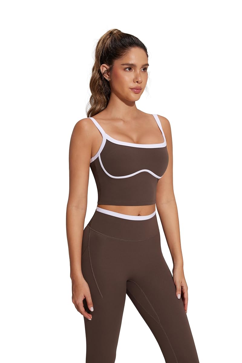 SUUKSESS Color Block 2-Piece Gym Set Women’s Yoga Pilates Outfit Brown Medium
