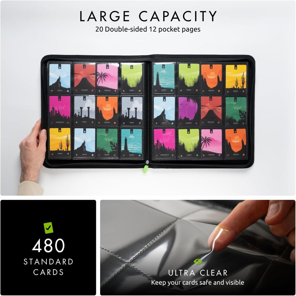 Vault X 12 Pocket Trading Card Binder - Premium Exo-Tec Material, Holds 480 Cards, Black