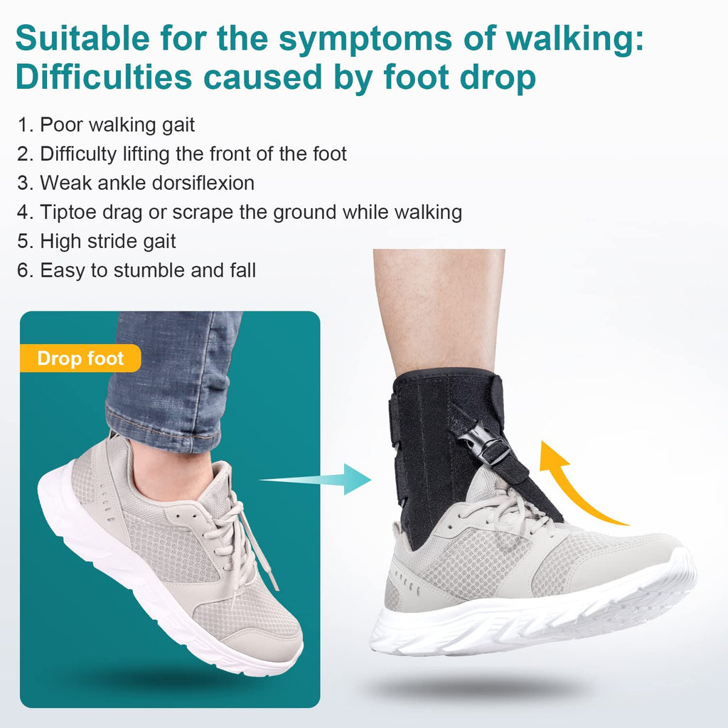POZPO Foot Drop Brace for Walking Lifting Shoes, Drop Foot AFO Brace Help Raise Shoes, Foot Up Splint for Ankle, Improved Walking Gait, Prevent Falls and Injuries, for Left and Right-Black