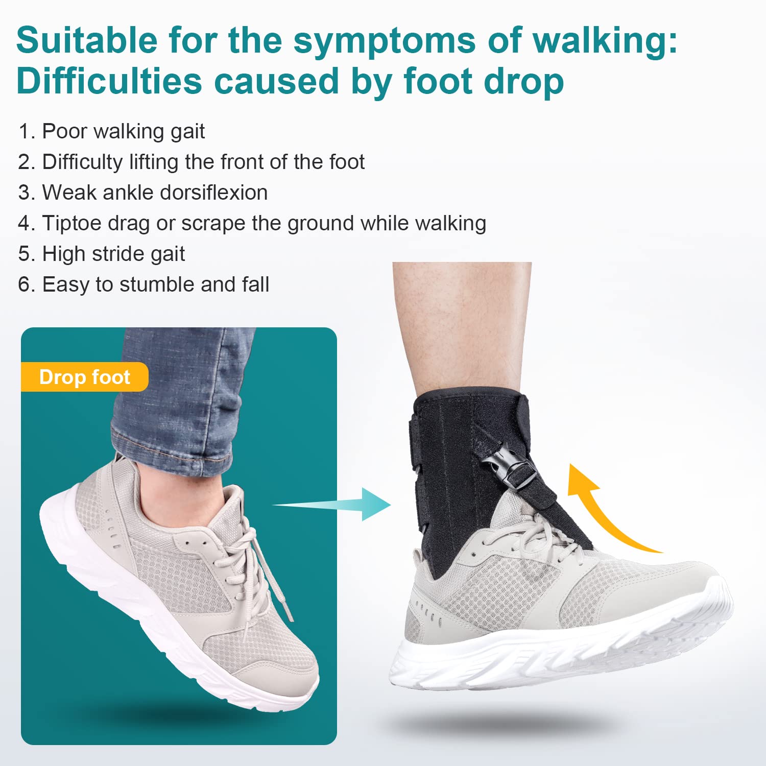 POZPO Foot Drop Brace for Walking Lifting Shoes, Drop Foot AFO Brace Help Raise Shoes, Foot Up Splint for Ankle, Improved Walking Gait, Prevent Falls and Injuries, for Left and Right-Black