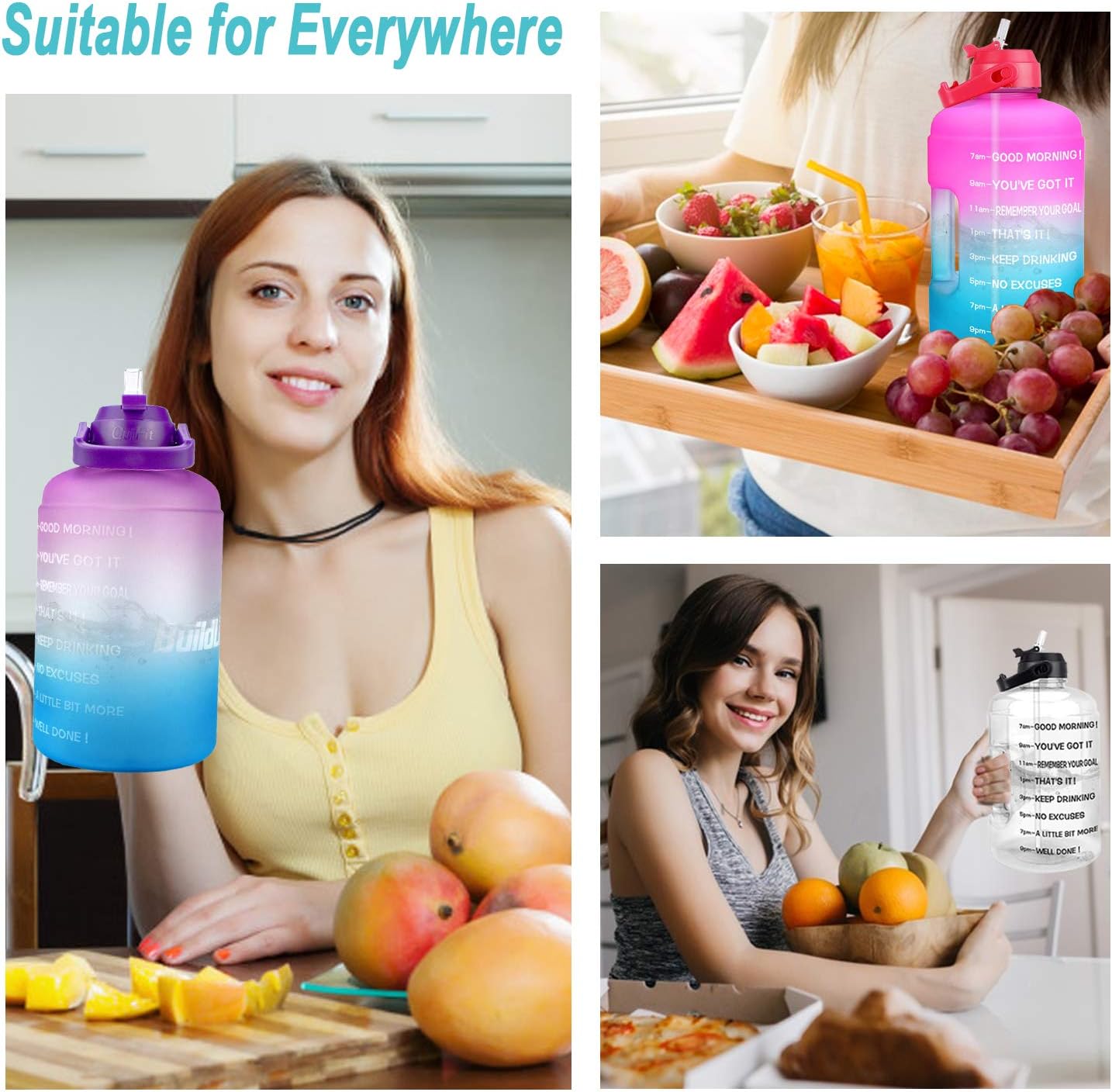 QuiFit 1 Gallon Water Bottle - Leak-Proof With Straw & Motivational Time Marker | BPA-Free, 128oz Capacity