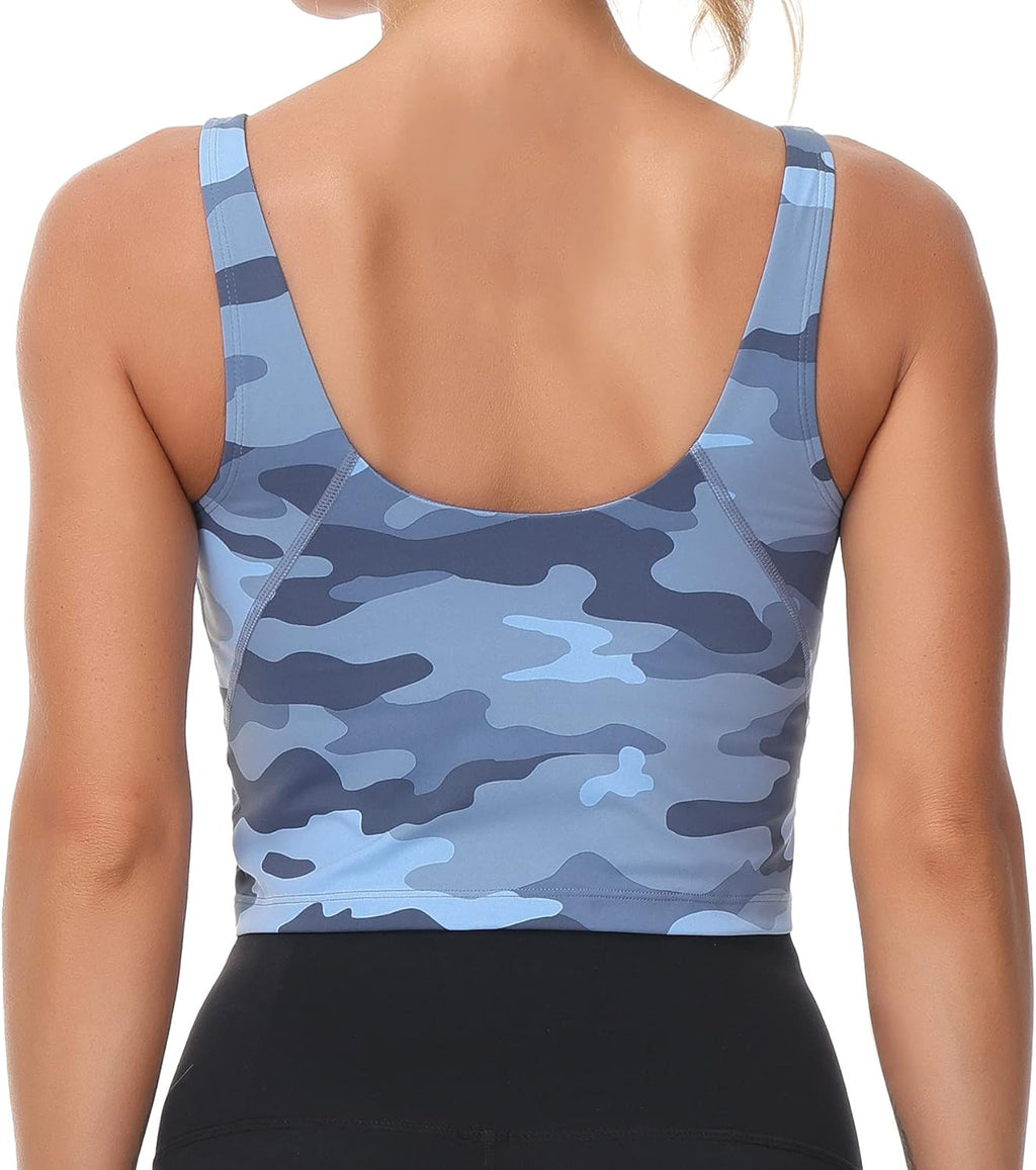 The Gym People Camo Longline Sports Bra - Wirefree, Padded, Medium Support for Yoga & Workouts