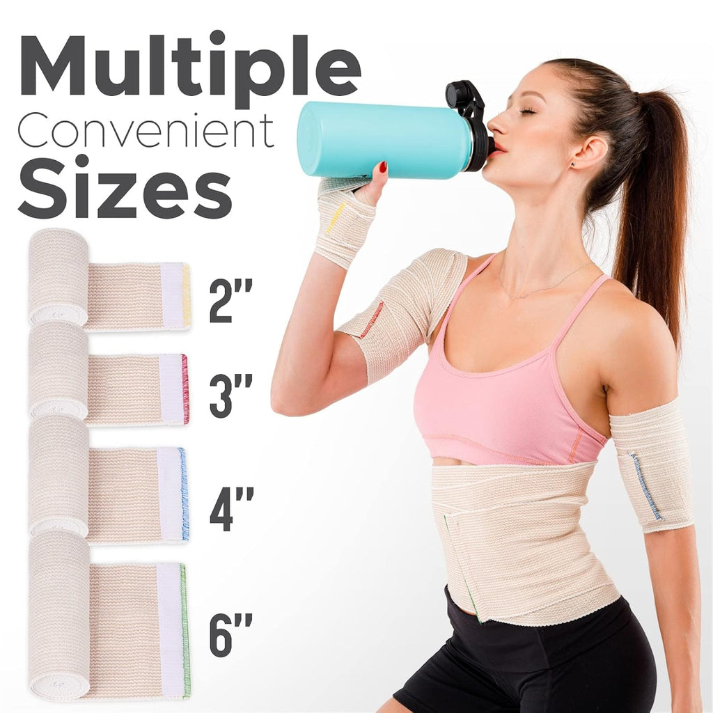 Premium Elastic Bandage Wrap - Latex-Free Hypoallergenic Compression Roll | 3-Inch, 2-Pack for Waist, Legs, Elbow & Knee