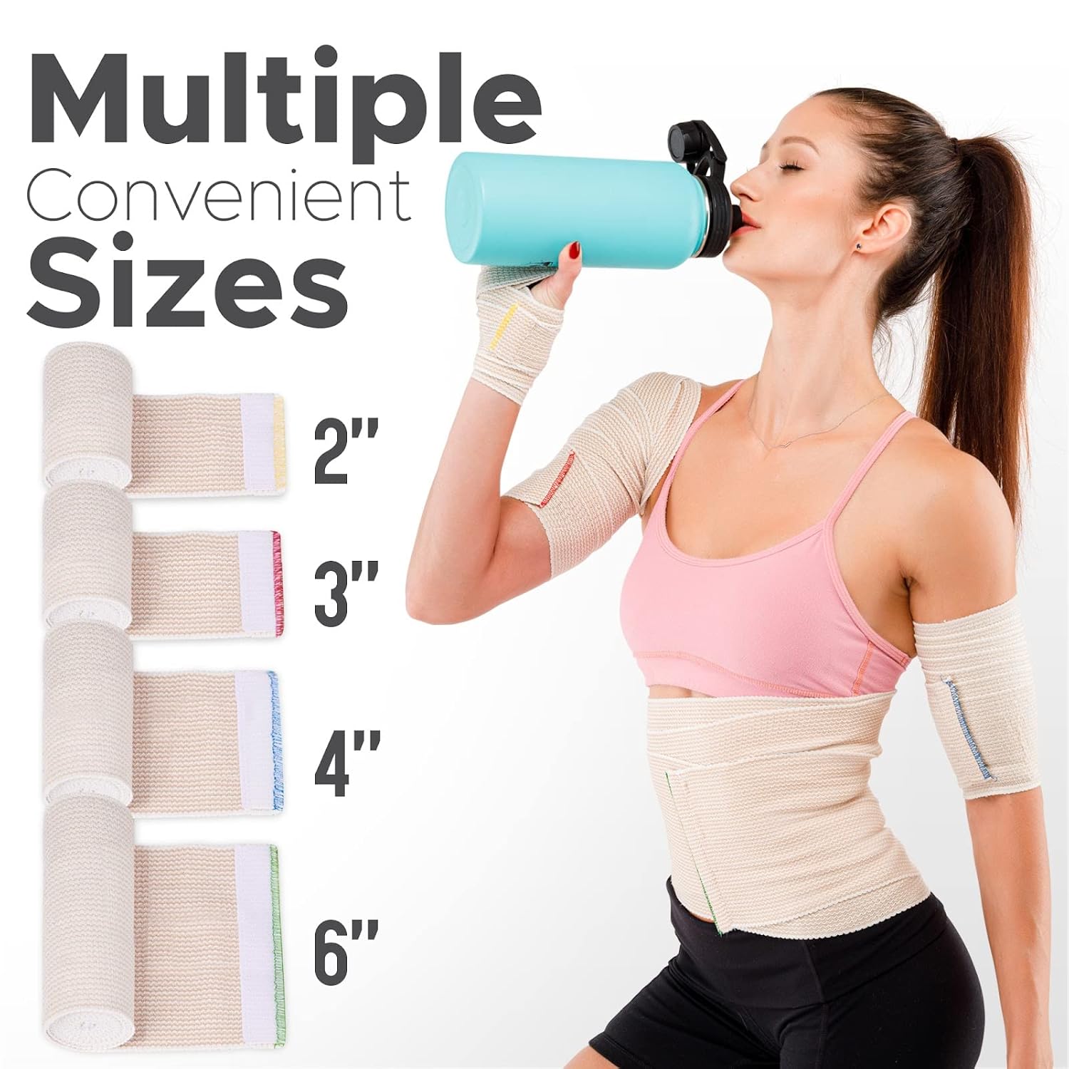 Premium Elastic Bandage Wrap - Latex-Free Hypoallergenic Compression Roll | 3-Inch, 2-Pack for Waist, Legs, Elbow & Knee