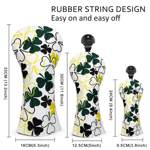 Irish Shamrock Golf Driver Headcover, White Leather Golf Club Covers for Driver,460cc Golf Driver Cover Head Cover for Women or Men Golfer