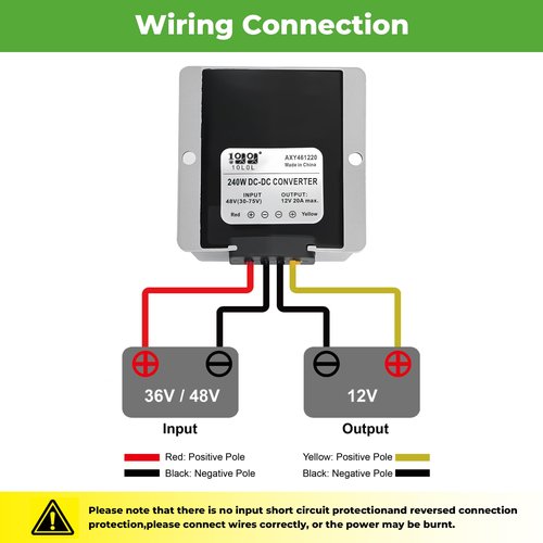 10L0L 36V 48V 72V Step Down to 12V Golf Cart Converter, 20A 240W DC-DC Voltage Regulator Reducer with Fuse IP68 Waterproof Transformer