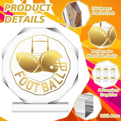 6 Pack Sports Trophy | Acrylic Award Medals - 4.72 x 4.72 Inch Team Prize Gifts for Competitions