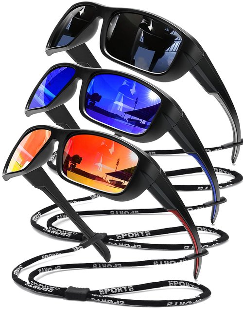 SQOQS 3Pack Polarized Sports Sunglasses for Men, Wrap Around Frame UV400 Goggles Sun Glasses for Cycling Fishing Driving