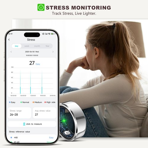 RIFESI Smart Ring for Women Men,Fashion Modern Minimalist Fitness Ring & Sleep Tracker Ring with Heart Rate,Blood Pressure,Waterproof Health Ring,No Subscription,Gifts for Women (Size 11,Silver)