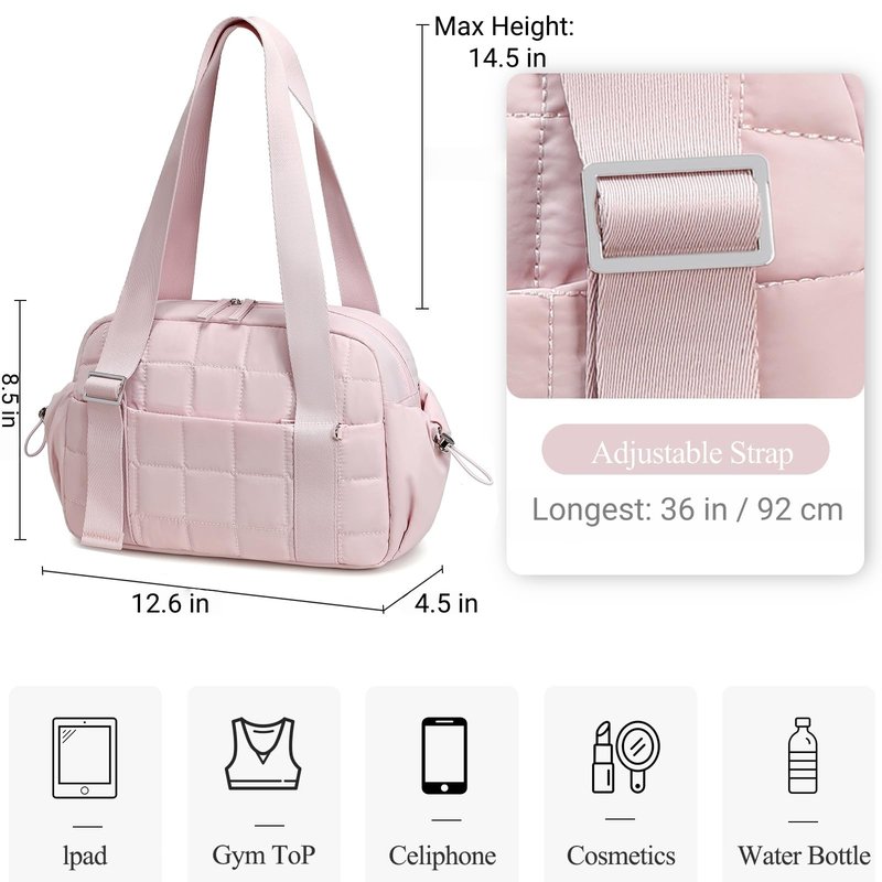 CAMTOP Mini Gym Bag for Women, Small Gym Tote Bag Puffy Quilted Sports Duffel Bag with Wet Compartment and Coin Purse Duffel Bags Dance Yoga Workout Bag for Gifts (All Coral Pink, Mini-12.6")