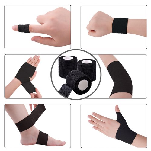 BQTQ 168 Rolls Self Adhesive Bandage Wrap 2 Inch Self Adherent Wraps Black Stretch Selfstick Bandages for Wrist Ankle Swelling Sprains