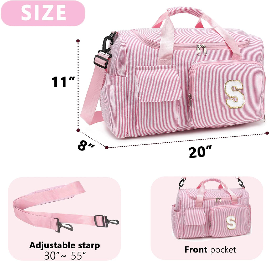 HuiLeo Kids Travel Duffle Bag Dance Bag Gifts for Girls Initial Gym Bag with Shoes Compartment for Women Lightweight Weekender Bags Pink-E