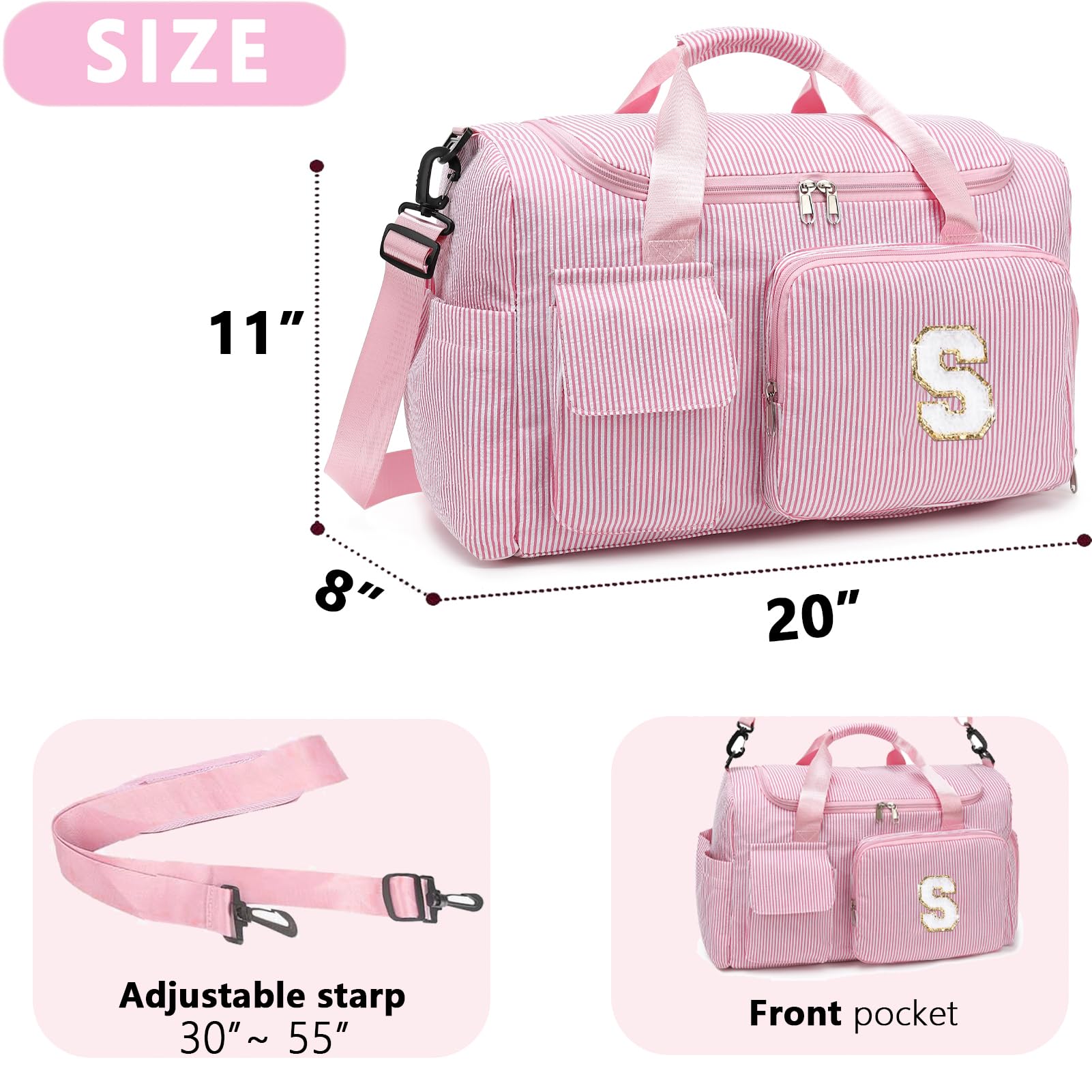 HuiLeo Kids Travel Duffle Bag Dance Bag Gifts for Girls Initial Gym Bag with Shoes Compartment for Women Lightweight Weekender Bags Pink-E