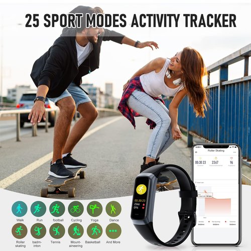 Bakoor Fitness Tracker with 24/7 Heart Rate Blood Oxygen Sleep Monitor, 1.10" AMOLED Touch Screen Step Trackers Watch, IP68 Waterproof Step Counter Pedometer for Women Men