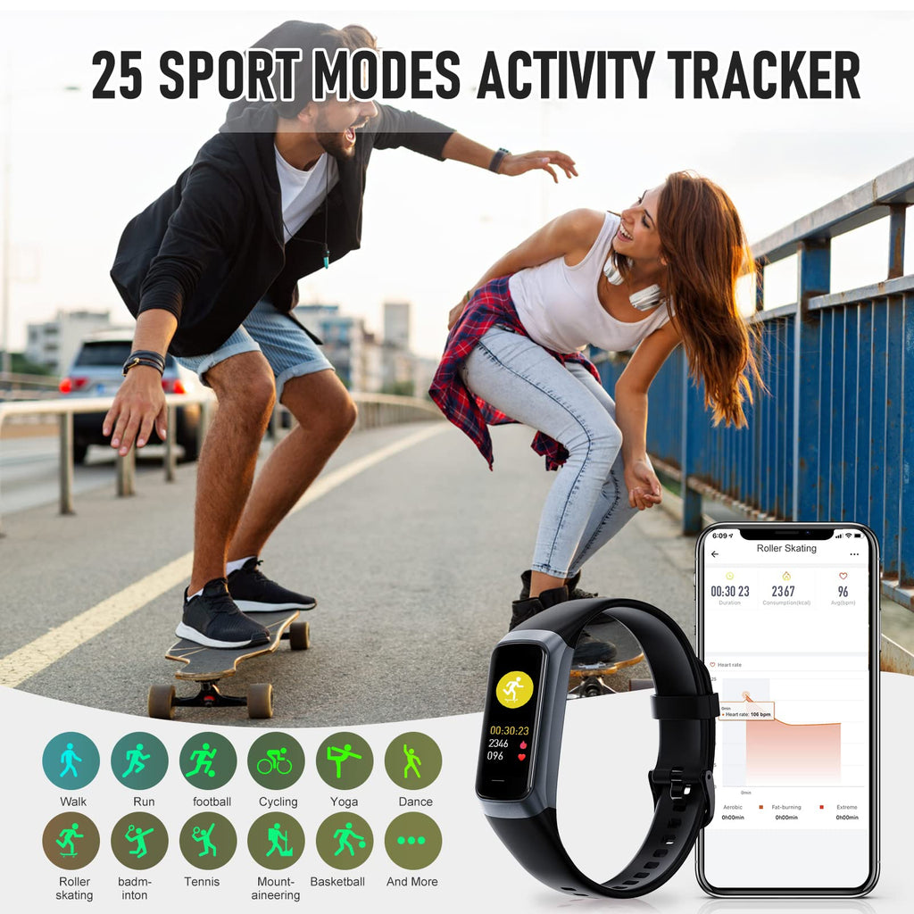 Bakoor Fitness Tracker with 24/7 Heart Rate Blood Oxygen Sleep Monitor, 1.10" AMOLED Touch Screen Step Trackers Watch, IP68 Waterproof Step Counter Pedometer for Women Men