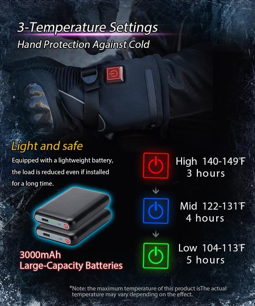 Heated Gloves with 3 Heat Settings for Men Women, 7.4V Rechargeable Battery, Electric Touchscreen Hand Warming Gloves Winter Outdoor Work Hunting Motorcycle Cycling (Black, XL)
