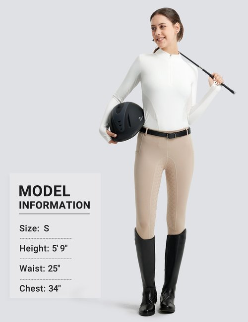 FitsT4 Sports Womens Equestrian Shirts Thumbholes Long Sleeve Horse Riding Shirts Quick Dry UPF50+ Riding Top Half Zip White XS
