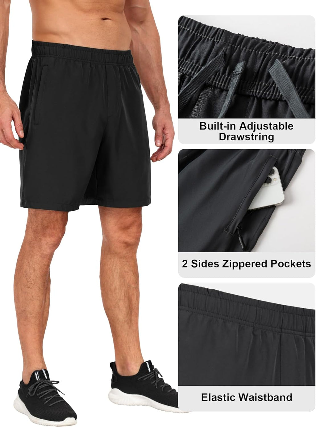 Skiennix Men's Gym Workout Shorts - 7 Inch Inseam Quick-Dry Athletic Shorts with Zipper Pockets