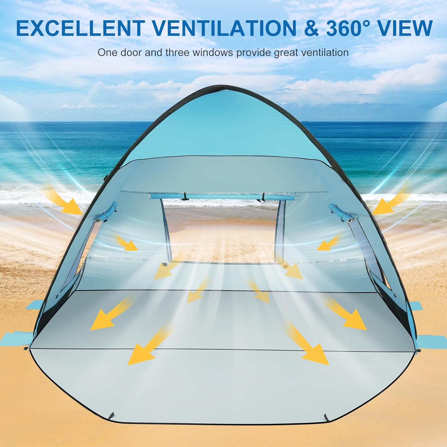 TOBTOS UPF 50+ Beach Tent - Easy Setup Sun Shelter for 2-3 People | Portable UV Protection Canopy with Carry Bag