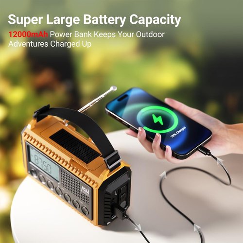 Mesqool 12000 Emergency Radio - NOAA Weather Radio with Flashlight & Phone Charger | Portable Solar Power