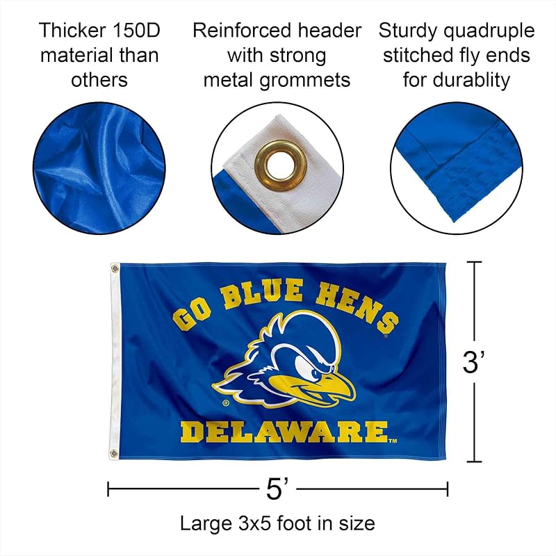 Delaware Blue Hens Flag 3x5 ft with Grommets - Officially Licensed College Banner