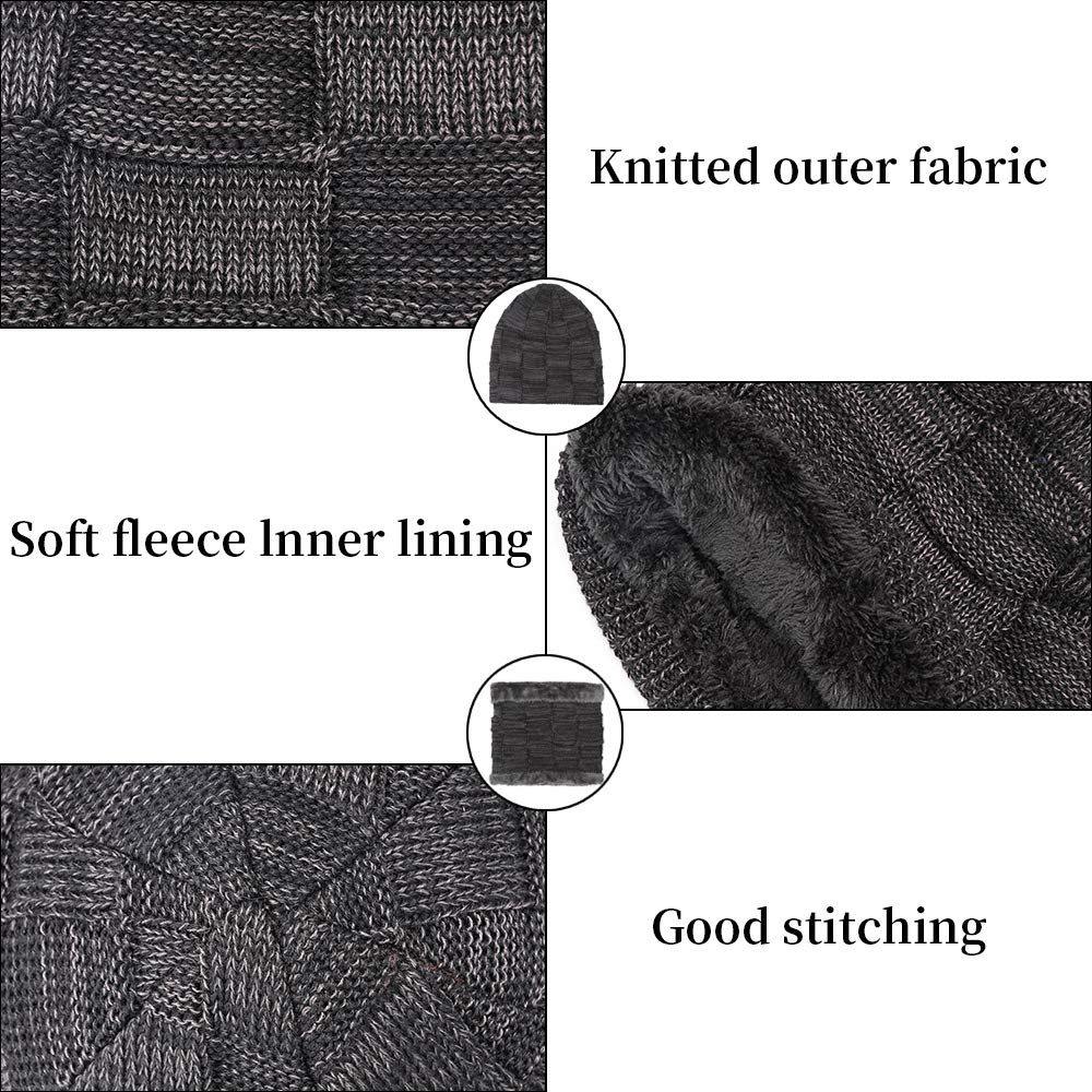 KRATARC Winter Warm Scarf Beanie Hat Glove Neck Gaiter Set Outdoor (Black)