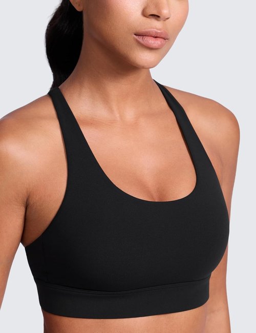 CRZ YOGA Sports Bra - Supportive Butterlift Design with Criss Cross Straps | Medium Impact Padded Workout Top