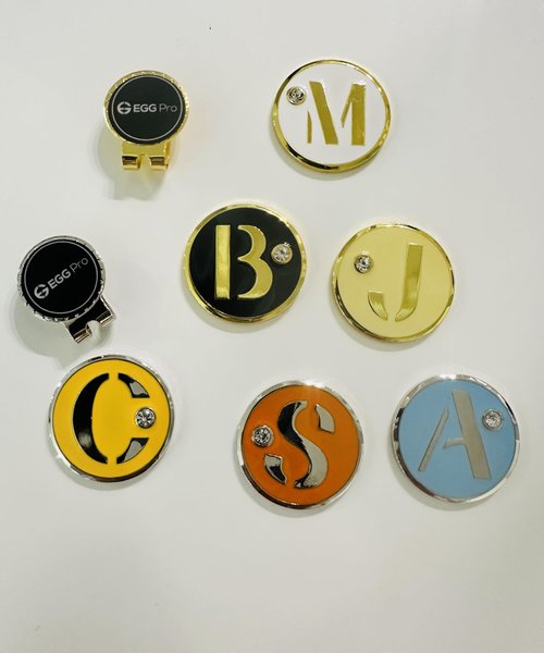 EGG PRO Initial Golf Ball Marker, 3 cmDiameter, Crystal Accent, Initial S