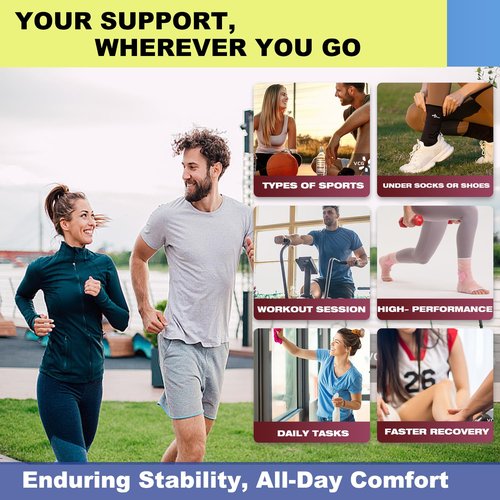 ABIRAM Ankle Brace - Adjustable Compression Sleeve for Sprained Ankle & Plantar Fasciitis | Breathable Support for Sports & Recovery