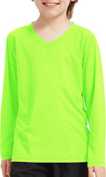 QBK Youth Neon Rash Guard - UPF 50+ V-Neck Long Sleeve Athletic Shirt for Kids