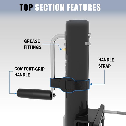 8" Spoke Wheel Trailer Jack - 1500 lbs Capacity with 10" Vertical Movement for RVs, Boats & Trailers - Black