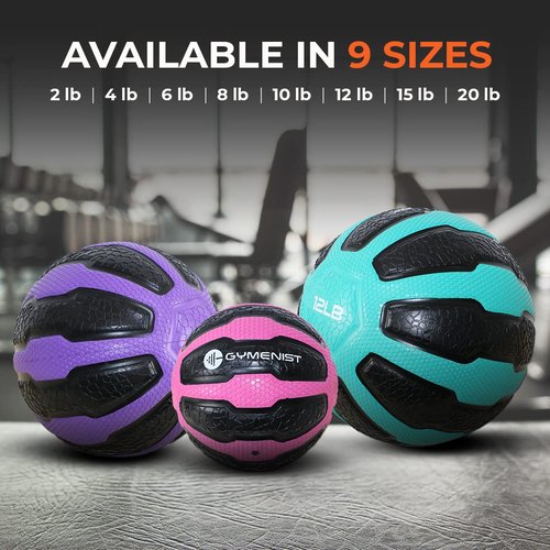 Rubber Medicine Ball with Textured Grip, Available in 9 Sizes, 2-20 LB, Weighted Fitness Balls,Improves Balance and Flexibility - Great for Gym, Exercise, Workouts (4 LB (Green-Black))