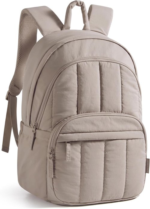 BAGSMART Women's Quilted Laptop Backpack - Cute Water-Resistant Travel Daypack | Puffer Camel