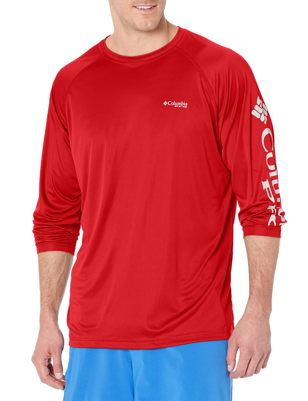 Columbia Men's PFG Terminal Tackle Long Sleeve Fishing Shirt, Red Spark/White Logo, 6X