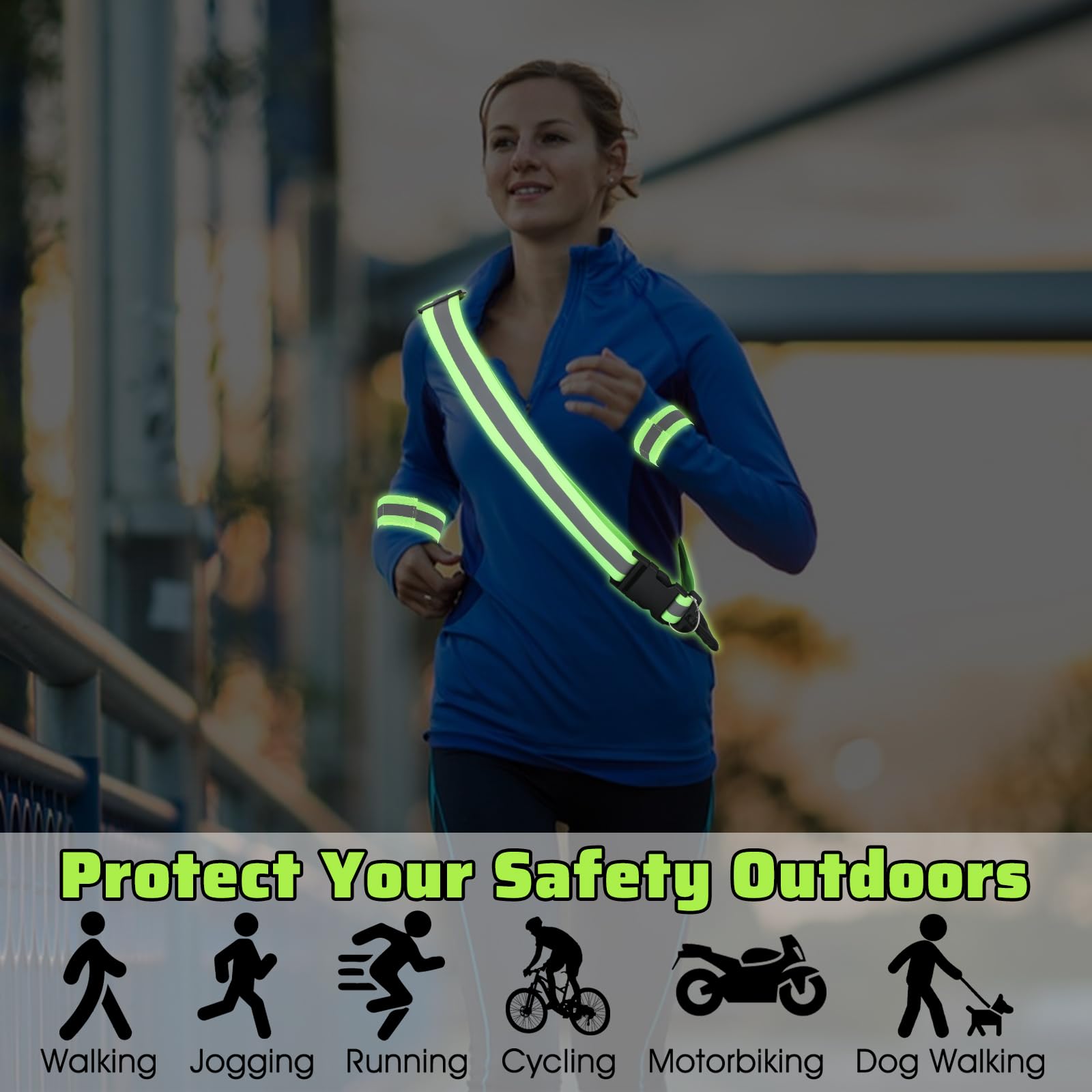 High Visibility Reflectives Safety Running Belts Reflective Sash for Walking at Night Reflective Running Gear Night Walking Safety Gear Reflectives Sash with 2 Pcs Reflectivees Armbands for Men Women