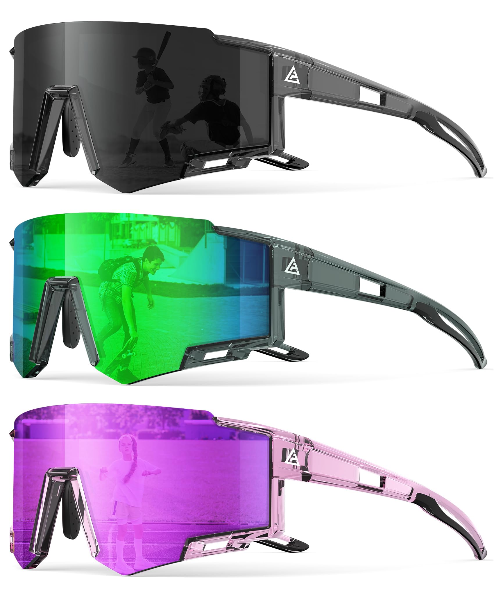 CIFOYA 3 Pack Kids Polarized Sunglasses Youth Baseball Sunglasses for Boys Girls Age 6-14 Sports UV400 Protection SunGlasses
