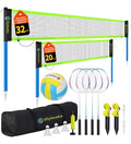 Olybeaka Outdoor Volleyball & Badminton Combo Net Set for Backyard, Beach with 2 Nets, Adjustable Poles, 4 Aluminum Rackets, PU Volleyball, Portable Carry Bag (Black)