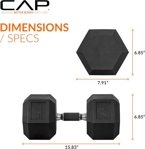 CAP Barbell Coated Hex Dumbbell - Durable Weight Options from 10 to 120 lbs | Single Unit Available