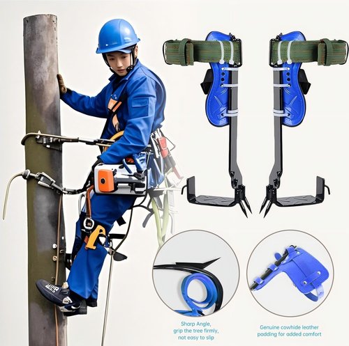 Tree Climbing Gear, Tree Climbing Spikes with Adjustable Leg Straps & Steel Core Flip Line, Triple Lock Lanyard Adjuster, Durable Climbing Spikes for Arborist Work, Fruit Harvesting (Blue)